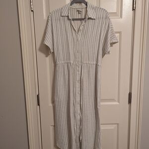 A New Day White and Gray Striped Midi Dress